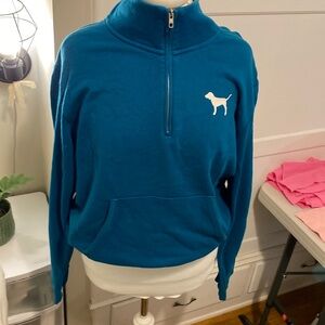 Pink Victoria Secret teal quarter zip sweatshirt super comfy large